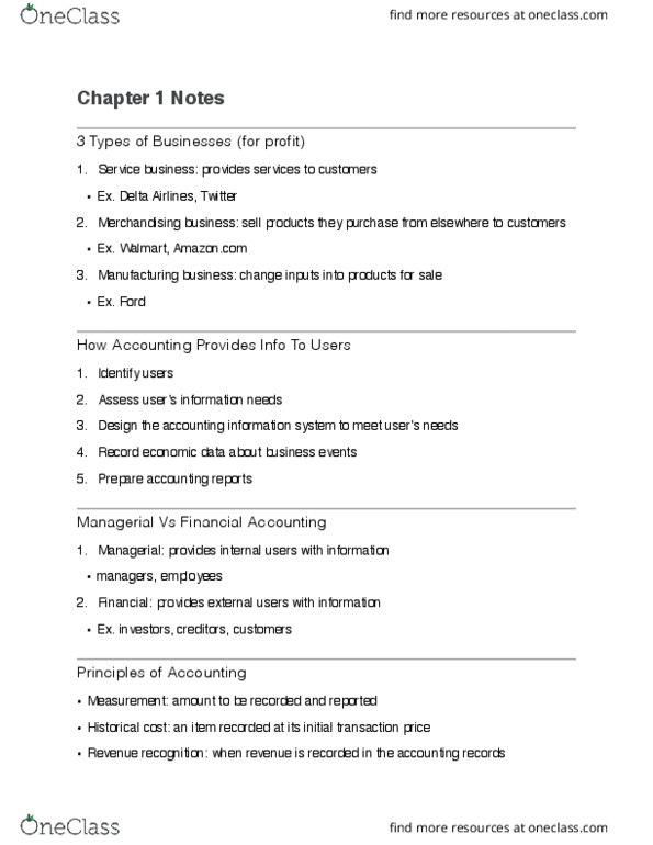 BMGT 220 Chapter Notes - Chapter 1: Delta Air Lines, Revenue Recognition, Retained Earnings thumbnail