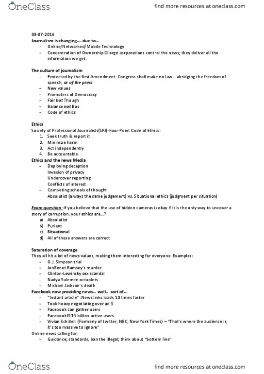 JTC 100 Lecture Notes - Lecture 6: Vivian Schiller, Multiple Birth, Situational Ethics thumbnail