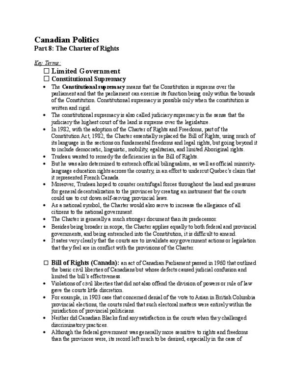 POLB50Y3 Chapter Notes -Unemployment Insurance Act 1920, Victoria Charter, R V Drybones thumbnail