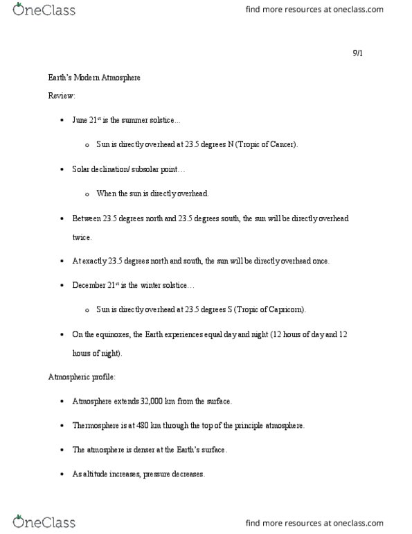 GEOG 1001 Lecture Notes - Lecture 4: Thermosphere, Subsolar Point thumbnail