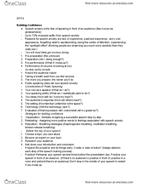 COMM 1100 Lecture Notes - Lecture 2: Diaphragmatic Breathing, Glossophobia thumbnail