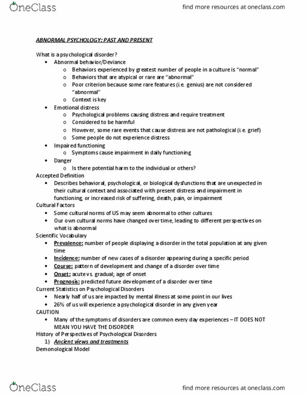 PSYC 3406 Lecture Notes - Lecture 1: Electric Shock, Dementia Praecox, Falsifiability thumbnail