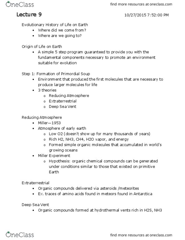 BIOE 20C Lecture Notes - Lecture 9: Extinction Event, Eukaryote, Multicellular Organism thumbnail