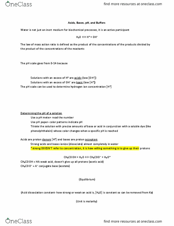 B M B 211 Lecture Notes - Lecture 4: Alkalosis, Acidosis, Sodium Acetate thumbnail