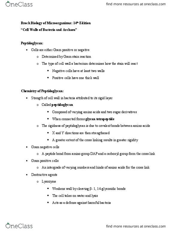 MMG 301 Chapter Notes - Chapter 2.10- 2.11: Teichoic Acid, Polysaccharide, Cell Membrane thumbnail