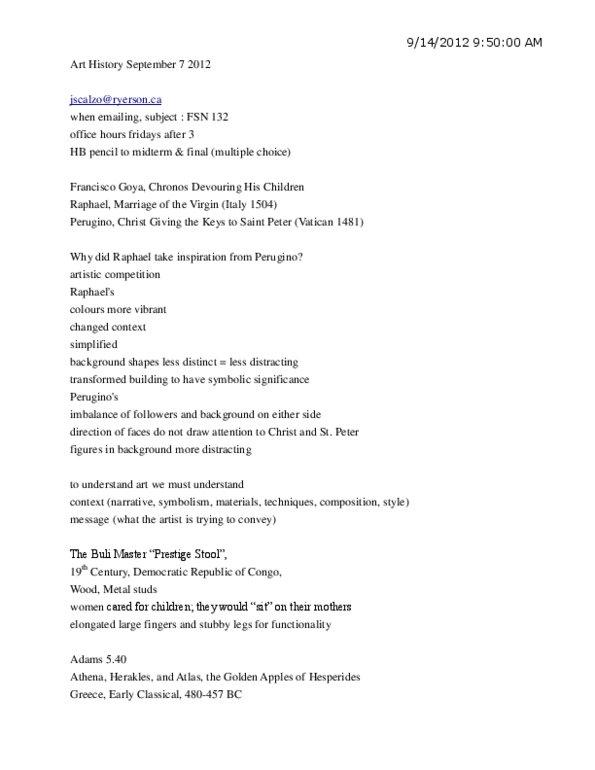 FSN 132 Lecture Notes - Francisco Goya, Pietro Perugino, Pencil thumbnail