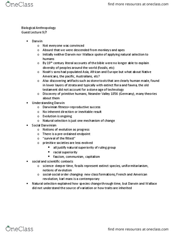 ANTH 101 Lecture Notes - Lecture 1: Behavioural Genetics, Gregor Mendel, Botany thumbnail