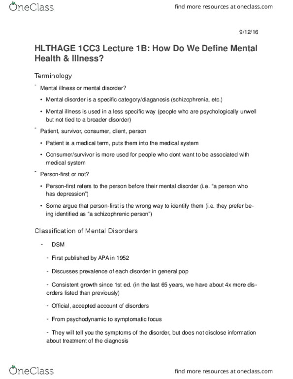 HLTHAGE 1CC3 Lecture Notes - Lecture 1: Social Anxiety Disorder, Bipolar Disorder, Pyromania thumbnail