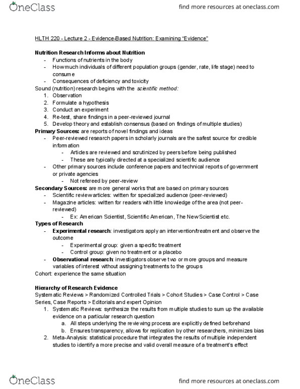 HLTH 220 Lecture Notes - Lecture 2: Collinearity, Recall Bias, Clinical Trial thumbnail