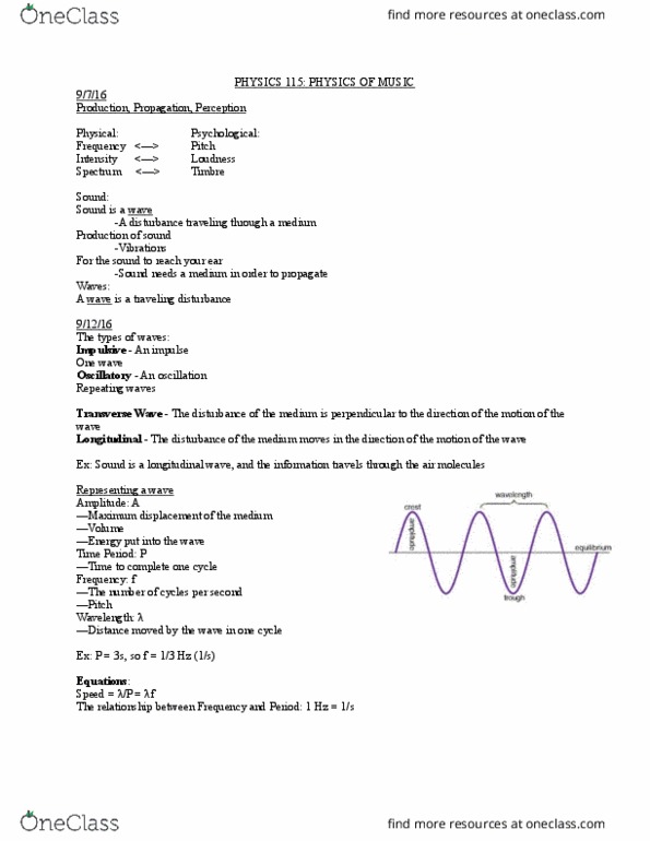 PHYSICS 115 Lecture Notes - Lecture 1: Musical Acoustics, Longitudinal Wave, Square Root thumbnail