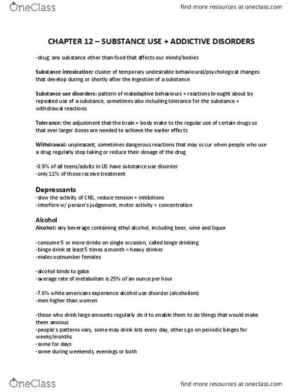 PSYC 3140 Chapter Notes - Chapter 12: Cannabis Sativa, Substance Intoxication, Fetal Alcohol Spectrum Disorder thumbnail