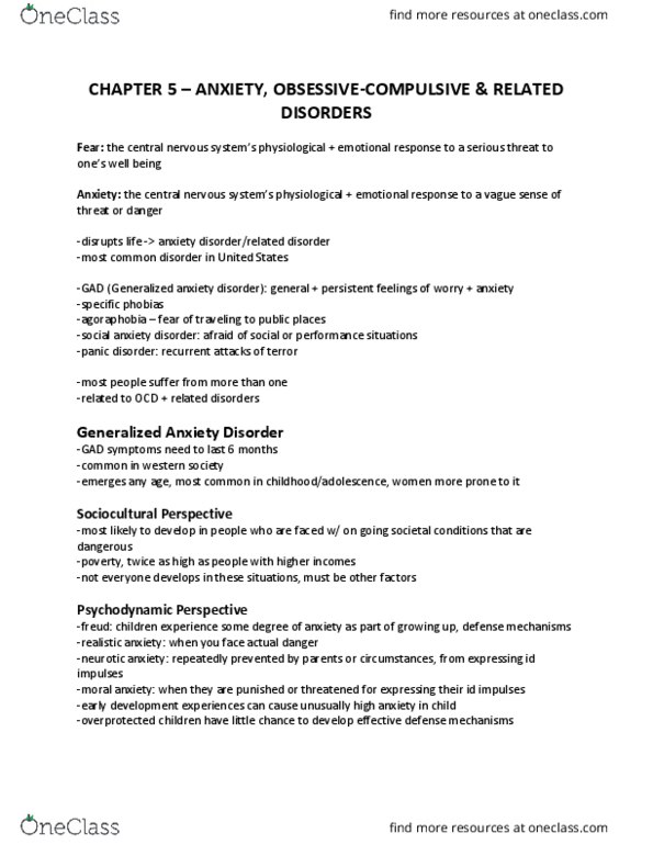 PSYC 3140 Chapter Notes - Chapter 5: Body Dysmorphic Disorder, Neuromodulation, Trichotillomania thumbnail