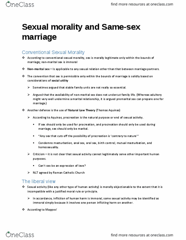 PHIL 103 Lecture Notes - Lecture 13: Sexual Ethics, Premarital Sex, Non-Penetrative Sex thumbnail