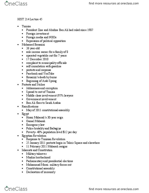 HIST 214 Lecture Notes - Lecture 45: Mohamed Morsi, Humanitarian Crisis, Free Syrian Army thumbnail