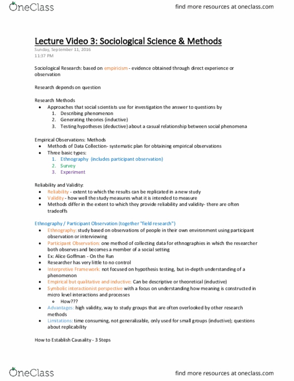 SOCIOL 1101 Lecture Notes - Lecture 3: General Social Survey, Random Assignment, Spurious Relationship thumbnail