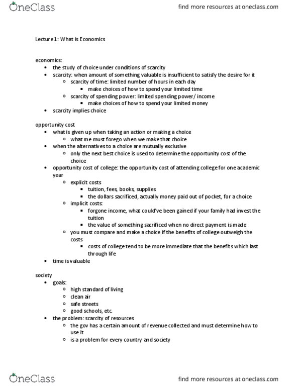 ECON-UA 1 Lecture Notes - Lecture 1: Opportunity Cost, Forego, Human Capital thumbnail