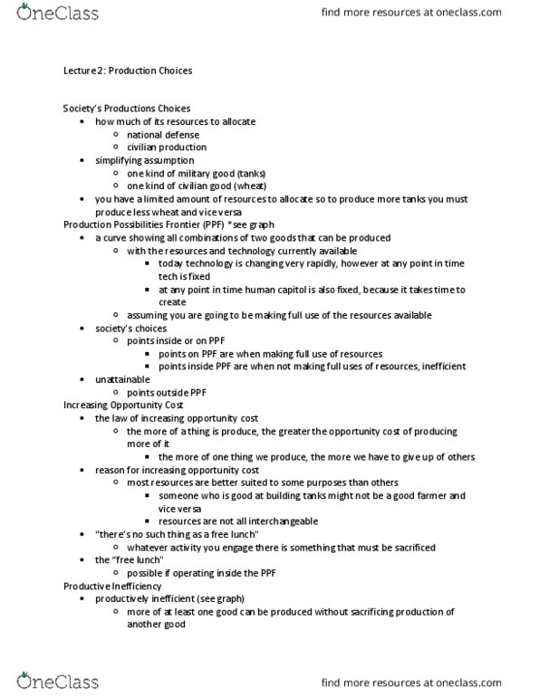 ECON-UA 1 Lecture Notes - Lecture 2: Absolute Advantage, Comparative Advantage, Productive Efficiency thumbnail