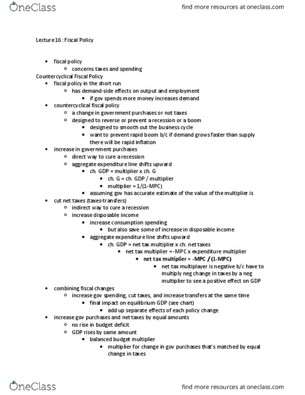 ECON-UA 1 Lecture Notes - Lecture 16: Irreversible Process, Procyclical And Countercyclical, Business Cycle thumbnail