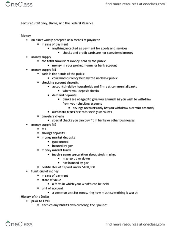 ECON-UA 1 Lecture Notes - Lecture 18: Excess Reserves, Federal Reserve Bank, Financial Statement thumbnail