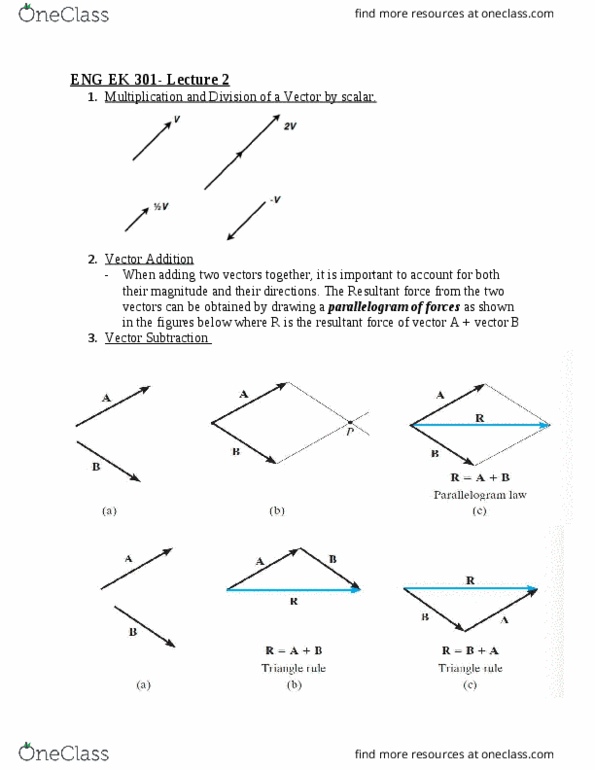 ENG EK 301 Lecture Notes - Lecture 1: Resultant Force, Parallelogram thumbnail