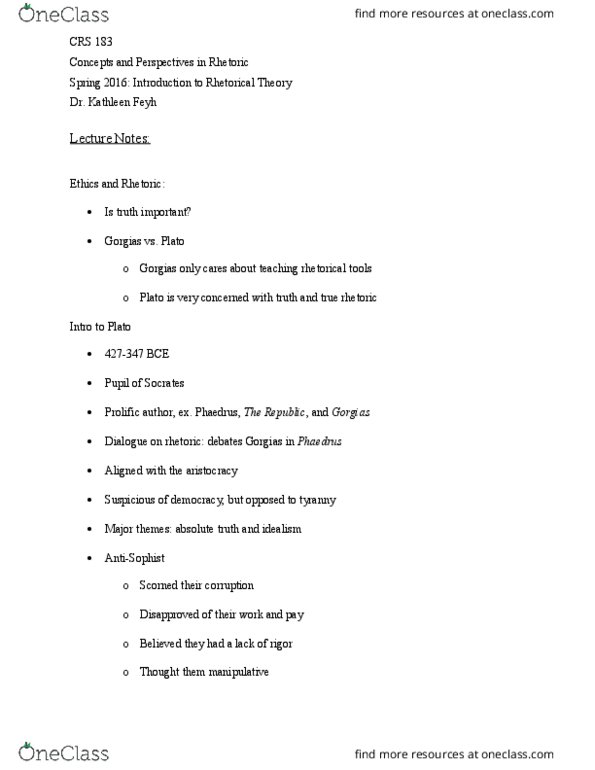 CRS 183 Lecture Notes - Lecture 4: Doxa, Episteme, Callicles thumbnail