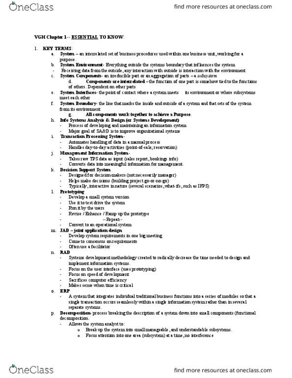 ITM 311 Chapter Notes - Chapter 1-2: Systems Development Life Cycle, Decision Support System, Functional Decomposition thumbnail