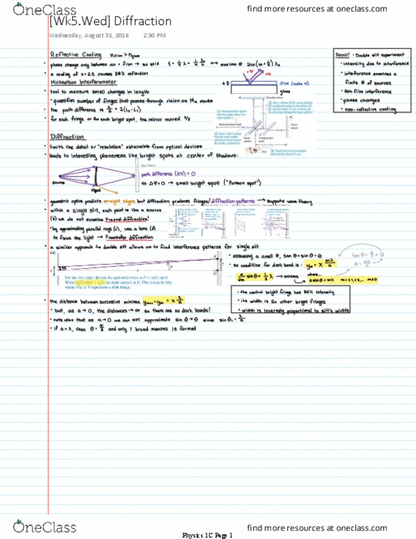 PHYSICS 1C Lecture 5: [Wk5.Wed] Diffraction thumbnail