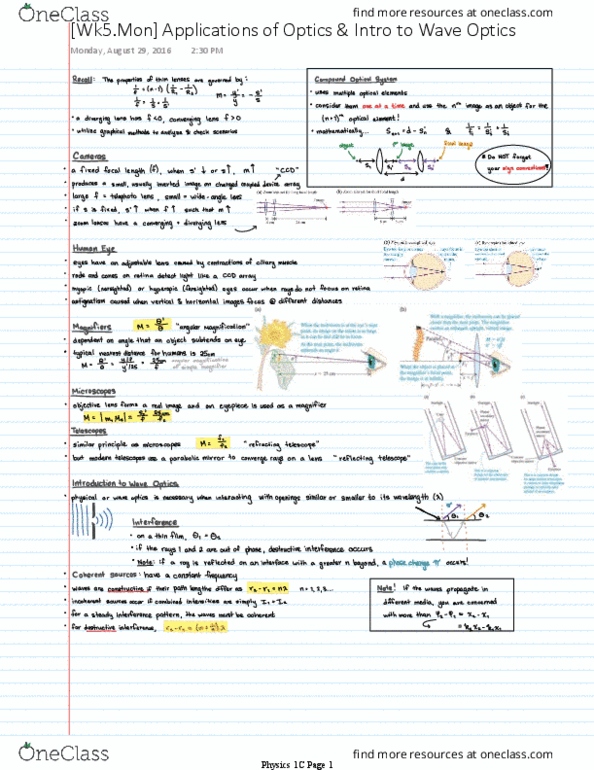 PHYSICS 1C Lecture 5: [Wk5.Mon] Applications of Optics & Intro to Wave Optics thumbnail