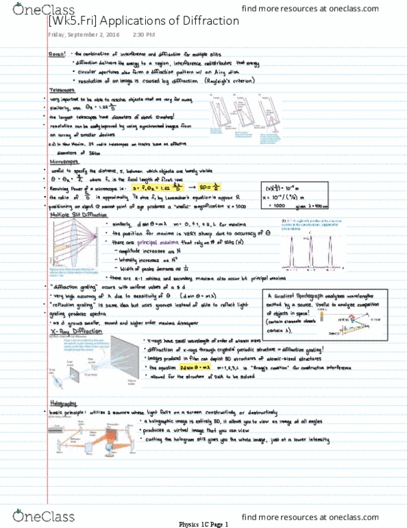 PHYSICS 1C Lecture 5: [Wk5.Fri] Applications of Diffraction thumbnail