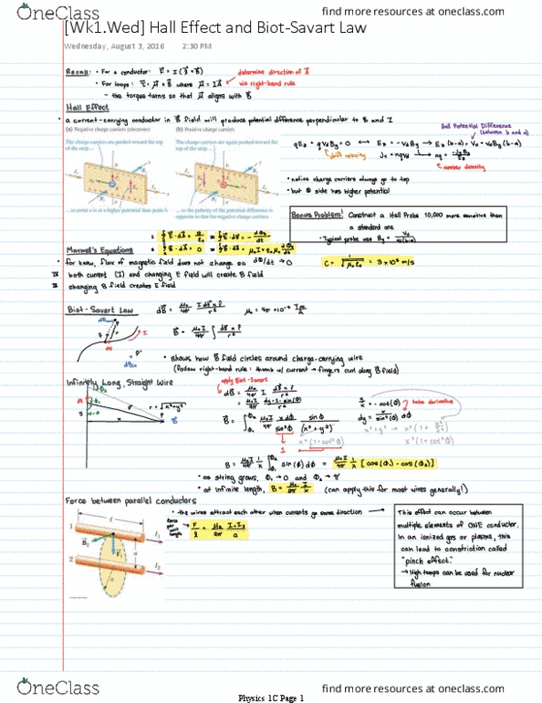 PHYSICS 1C Lecture 1: [Wk1.Wed] Hall Effect and Biot-Savart Law thumbnail