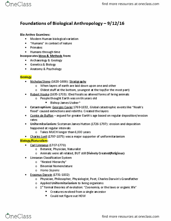 ANTHRO 103 Lecture Notes - Lecture 2: Thomas Robert Malthus, Biogeography, Georges-Louis Leclerc, Comte De Buffon thumbnail