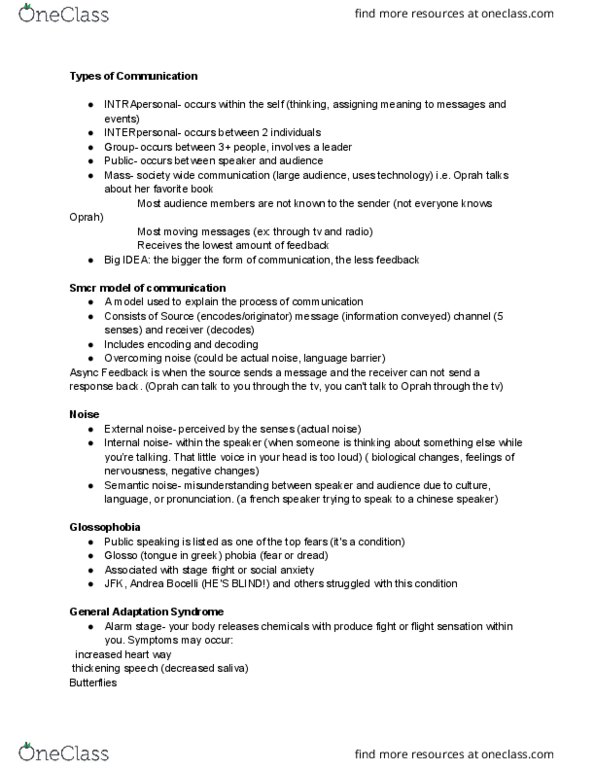 COM 201 Lecture Notes - Lecture 1: Caffeine, Communication Apprehension, Systematic Desensitization thumbnail