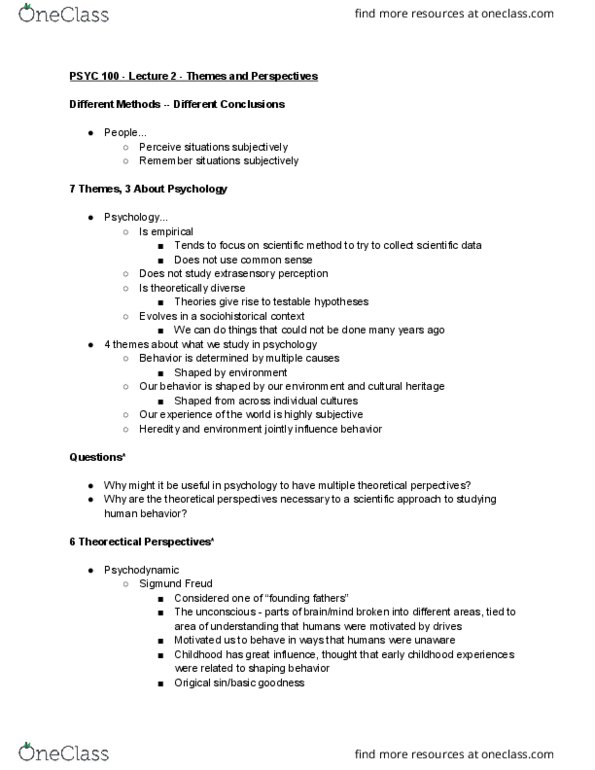 PSYC 100 Lecture Notes - Lecture 2: Gestalt Psychology, Extrasensory Perception, Sigmund Freud thumbnail