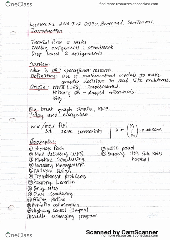 CO370 Lecture 1: CO370 LECTURE NOTE 1 thumbnail
