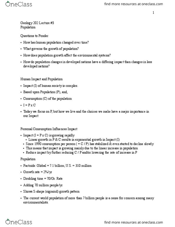 GEOL 202 Lecture Notes - Lecture 3: Exponential Growth, Doubling Time, Population Momentum thumbnail