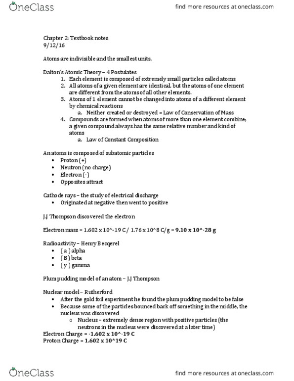 CHEM 1110 Chapter Notes - Chapter 2: Hydronium, Roman Numerals, Nsb Di 2 thumbnail