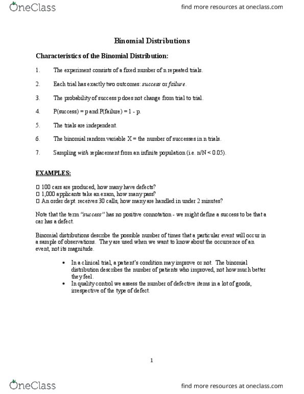 MGCR 271 Lecture Notes - Lecture 4: Business Analyst, Binomial Distribution, Natural Number thumbnail