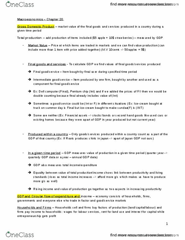 ECON 1010 Lecture Notes - Lecture 1: Credit Union, Population Growth, Diminishing Returns thumbnail