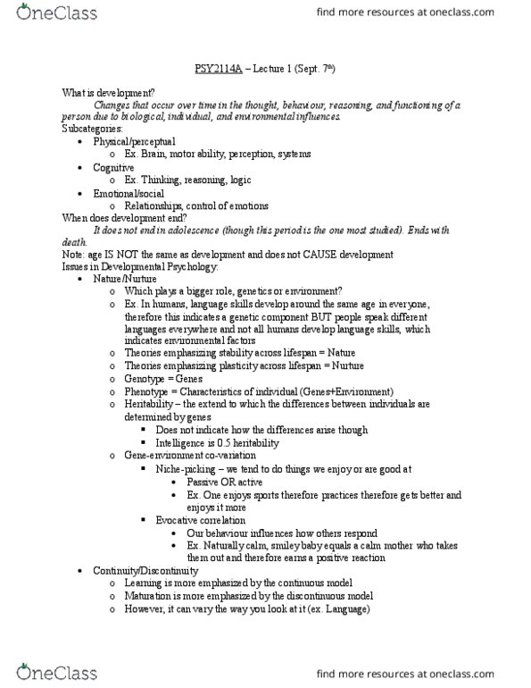 PSY 2114 Lecture Notes - Lecture 1: Arnold Gesell, Operant Conditioning, Natural Disaster thumbnail