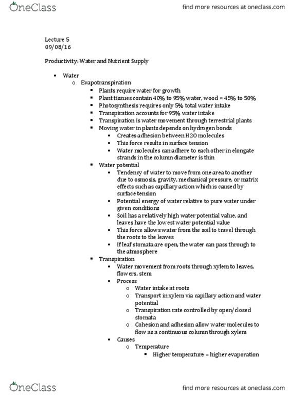 MSC 316 Lecture Notes - Lecture 5: Diazotroph, Virtual Water, Groundwater Recharge thumbnail