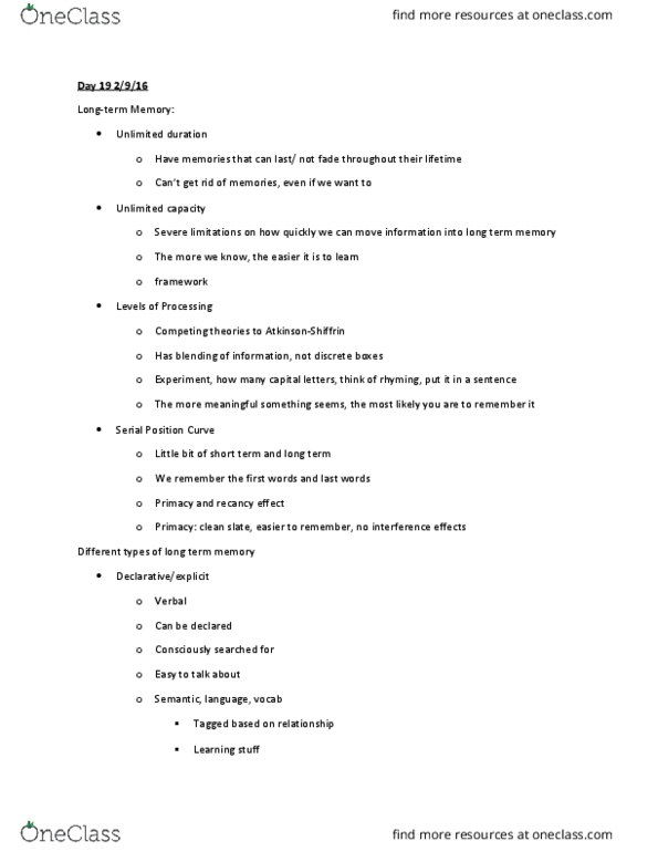 PSY 201 Lecture Notes - Lecture 19: Basal Ganglia, Cerebral Cortex, Procedural Memory thumbnail