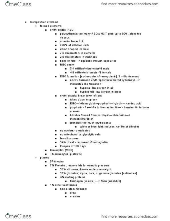 BIOL 1344 Lecture Notes - Lecture 2: Ferritin, Hematocrit, Fibrin thumbnail