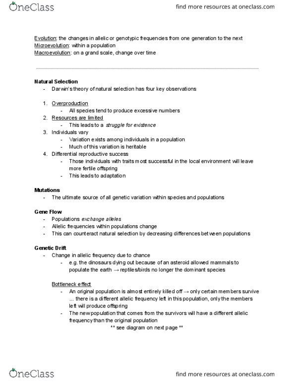 BIO 2137 Lecture Notes - Lecture 2: Polyploid, Microevolution, Macroevolution thumbnail