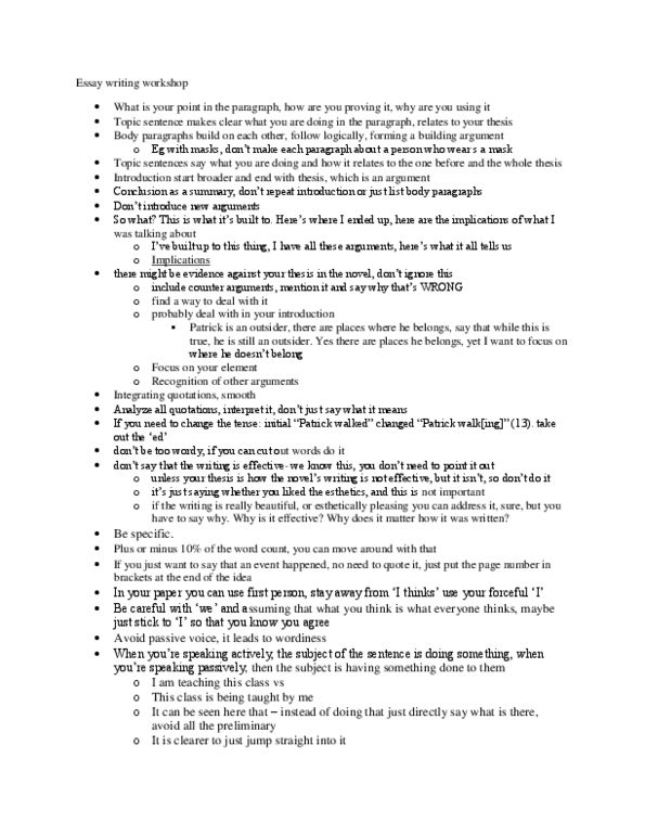 ENGL 284 Lecture Notes - Topic Sentence, Semicolon, Thesis Statement thumbnail