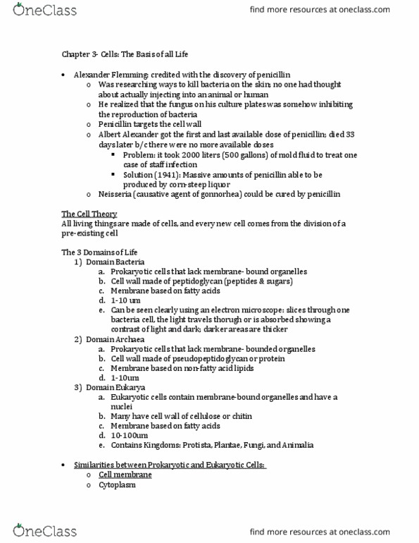 BIO-1103 Lecture Notes - Lecture 3: Lysis, Microfilament, Nucleolus thumbnail