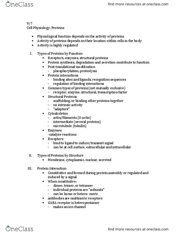 BIO 392 Lecture Notes - Lecture 3: Post-Translational Modification, Gaba Receptor, Proteolysis thumbnail