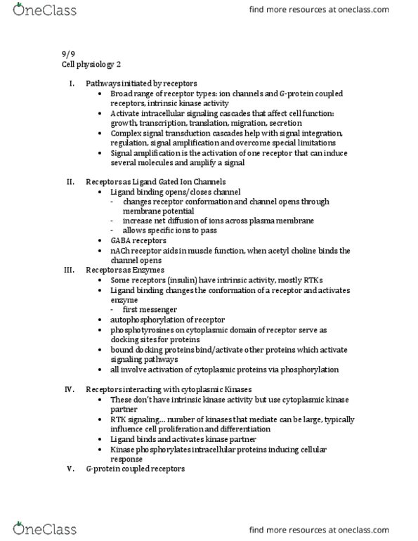 BIO 392 Lecture Notes - Lecture 4: G Protein–Coupled Receptor, Nicotinic Acetylcholine Receptor, Cell Physiology thumbnail