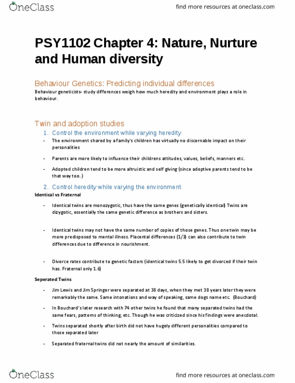 PSY 1102 Chapter Notes - Chapter 4: Heritability, Human Sexuality, Individualism thumbnail