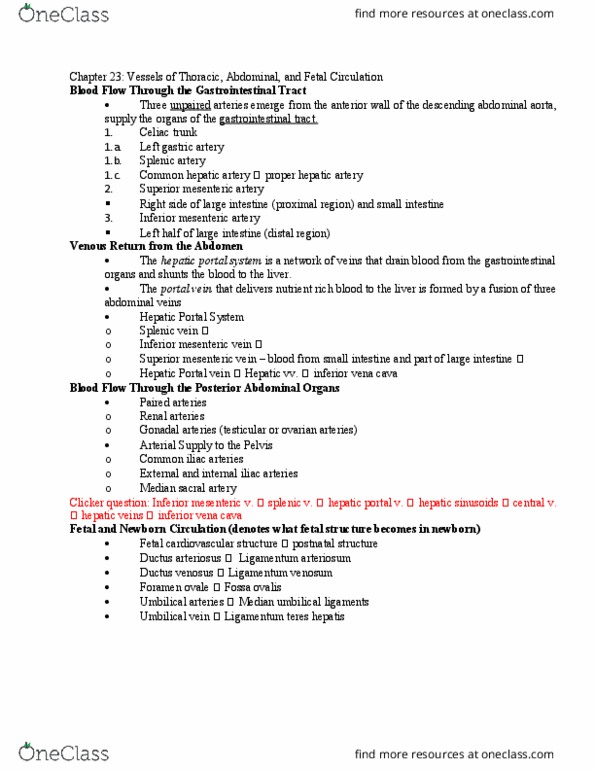 BIOL 205 Lecture Notes - Lecture 28: Hepatic Artery Proper, Inferior Mesenteric Vein, Inferior Mesenteric Artery thumbnail