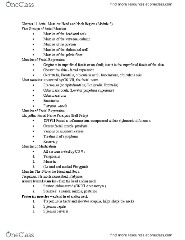 BIOL 205 Lecture Notes - Lecture 11: Levator Palpebrae Superioris Muscle, Orbicularis Oculi Muscle, Orbicularis Oris Muscle thumbnail